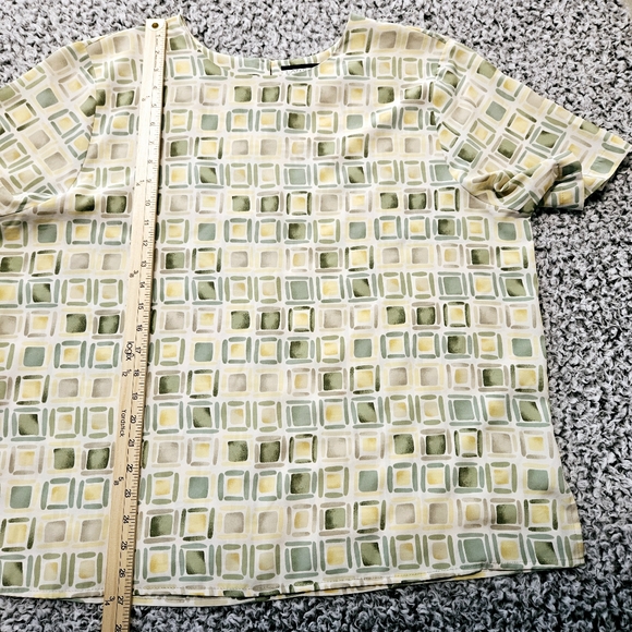 Vintage Notations Geometric Print Blouse 18W 2XL Short Sleeve Cream Yellow Top - Picture 9 of 13